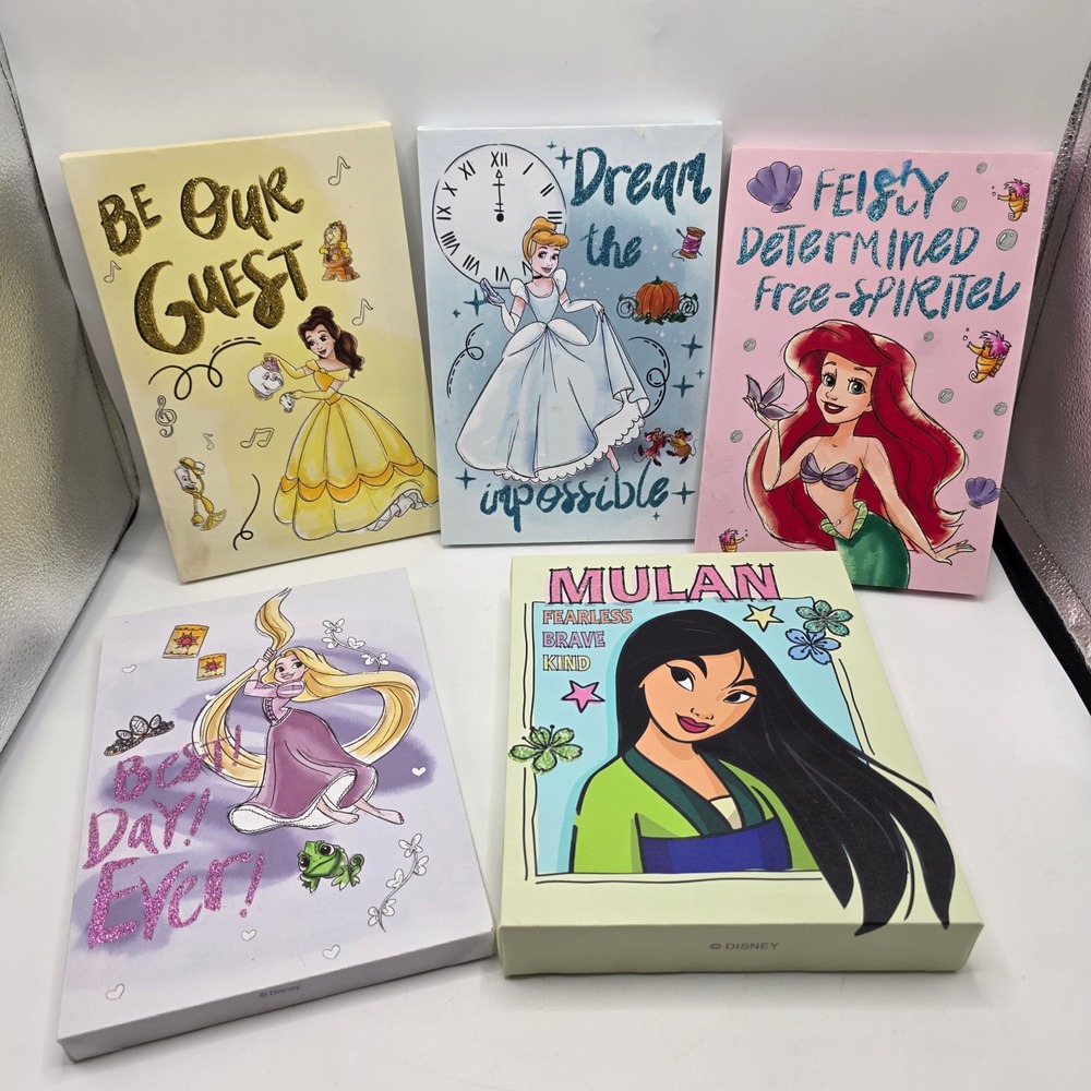 Disney Princess Canvas Wall Art Set 5pc Belle Cinderella Ariel Mulan Rapunzel